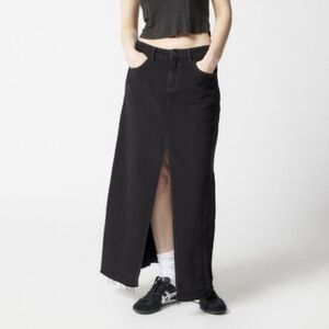 BDG Mandi released raw hem black denim maxi skirt grunge punk emo large
